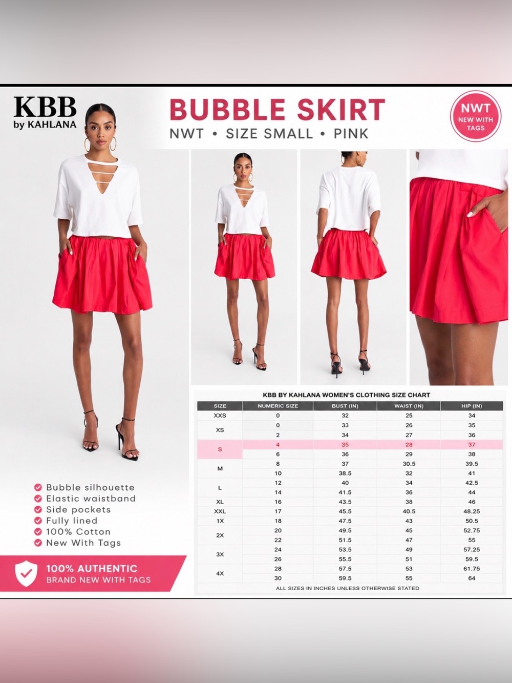 KBB by Kahlana Bubble Skirt NWT Size Small Pink Mini Skirt Pockets Elastic Waist